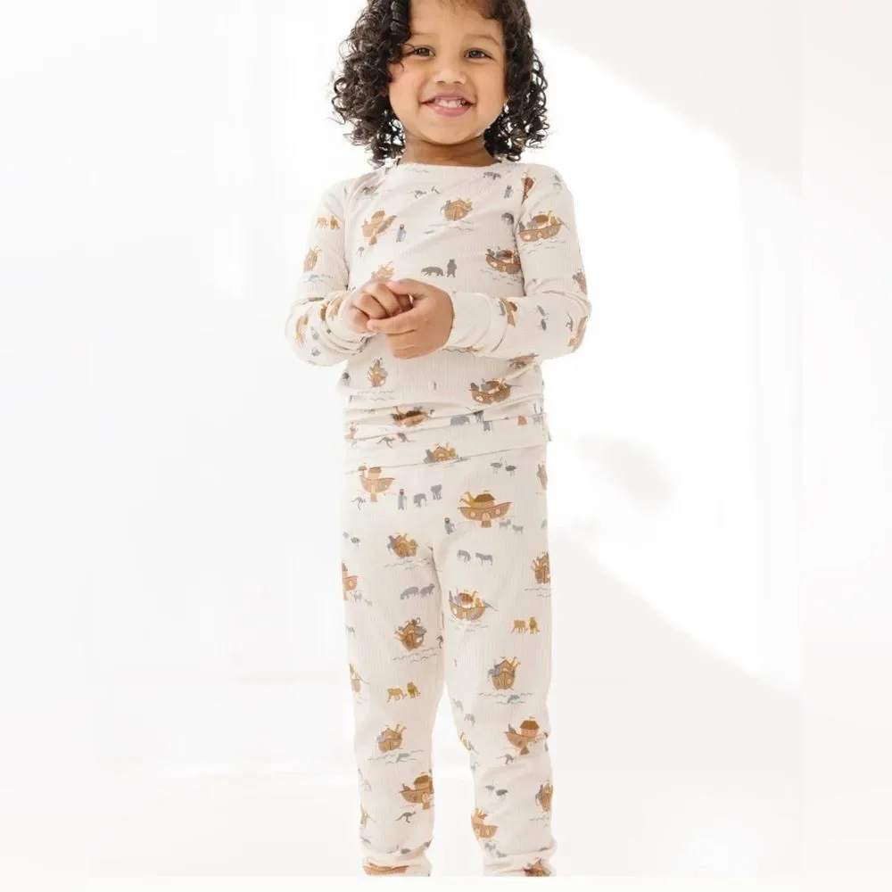 Brave Little Ones Noah's Ark Small Ribbed Two-Piece Set Tan 3T NWT